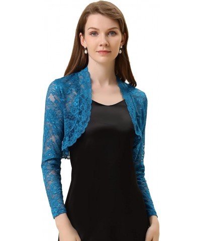 Women's Elegant Crop Cardigan Sheer Floral Lace Bolero Shrug Top Blue $18.21 Sweaters