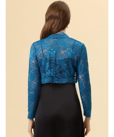 Women's Elegant Crop Cardigan Sheer Floral Lace Bolero Shrug Top Blue $18.21 Sweaters