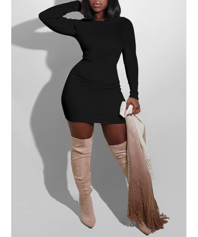 Womens Long Sleeve Tight Dress Sexy Basic Crew Neck Knitted Bodycon Mini Club Dresses Black $10.50 Dresses