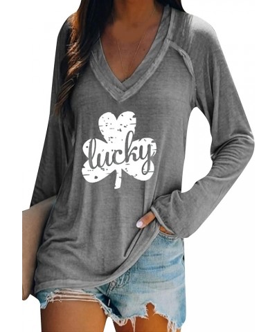 Women's St. Patricks Day V Neck Shirt Irish Shamrock Print Sweatshirt Clover Print Long Sleeve Pullover Tops Plus Size Lucky ...