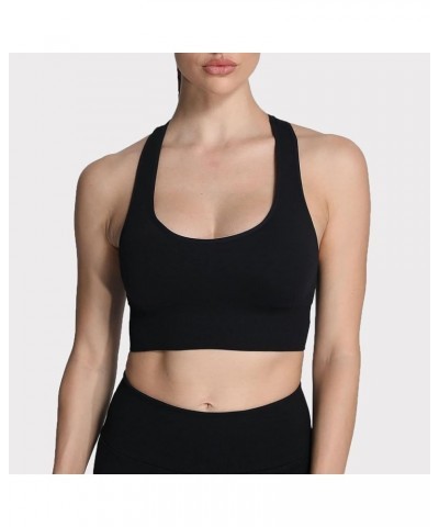 Women's Workout Ribbed Seamless Sports Bras Fitness Running Yoga Crop Tank Top C Black $10.19 Lingerie