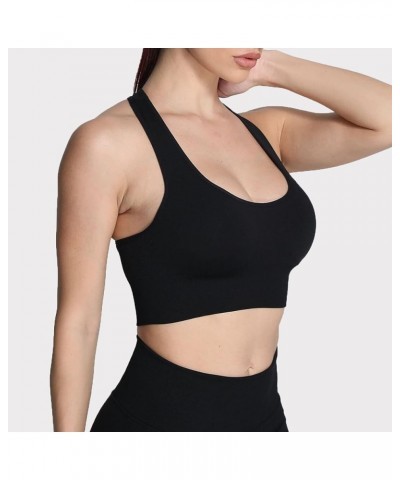 Women's Workout Ribbed Seamless Sports Bras Fitness Running Yoga Crop Tank Top C Black $10.19 Lingerie