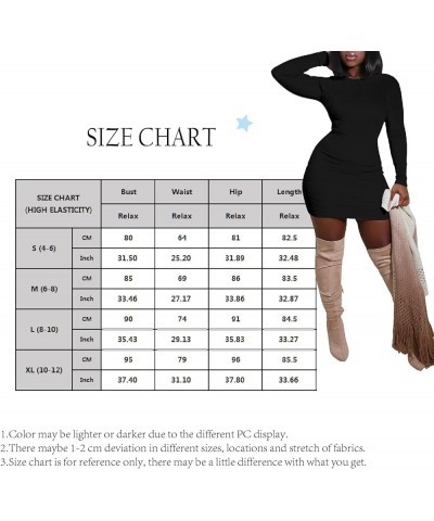 Womens Long Sleeve Tight Dress Sexy Basic Crew Neck Knitted Bodycon Mini Club Dresses Black $10.50 Dresses