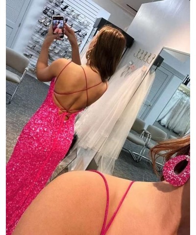 Spaghetti Straps Sequin Prom Dresses for Women Long Mermaid Formal Gowns Sparkly Evening Dresses with Slit Plum $40.48 Dresses