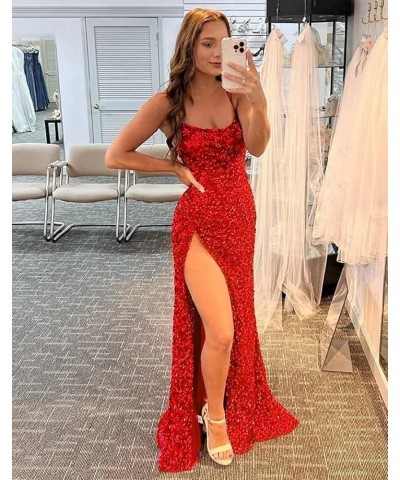 Spaghetti Straps Sequin Prom Dresses for Women Long Mermaid Formal Gowns Sparkly Evening Dresses with Slit Plum $40.48 Dresses