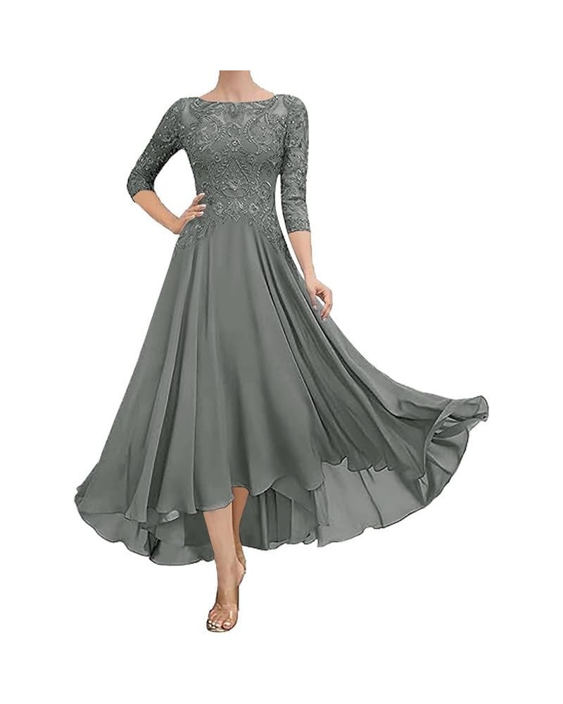 Mother of The Bride Dresses Lace 3/4 Sleeves Wedding Guest Dresses for Women Ruffles Scoop Mother of The Bride Dress Grey $38...