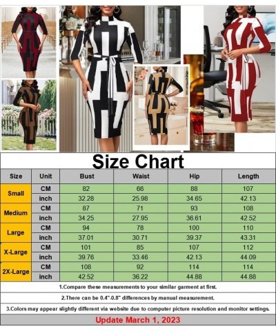 Womes Printted Bodycon 3/4 Sleeve Church Business Midi Pencil Dress with Belt 11904burgundy $17.22 Dresses