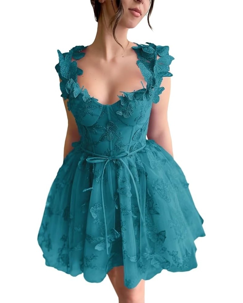 3D Butterfly Lace Applique Tulle Homecoming Dresses Sweetheart Mini Prom Cocktail Party Gowns for Teens 01-peacock $29.25 Dre...