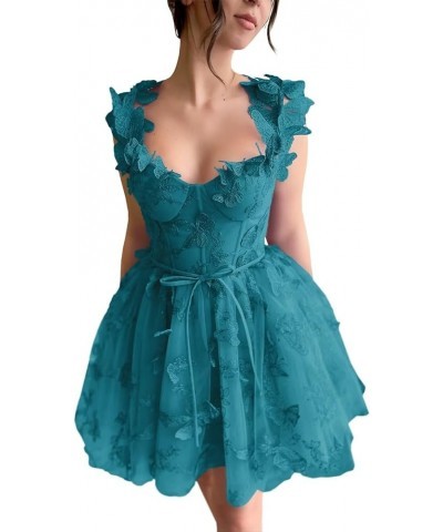 3D Butterfly Lace Applique Tulle Homecoming Dresses Sweetheart Mini Prom Cocktail Party Gowns for Teens 01-peacock $29.25 Dre...