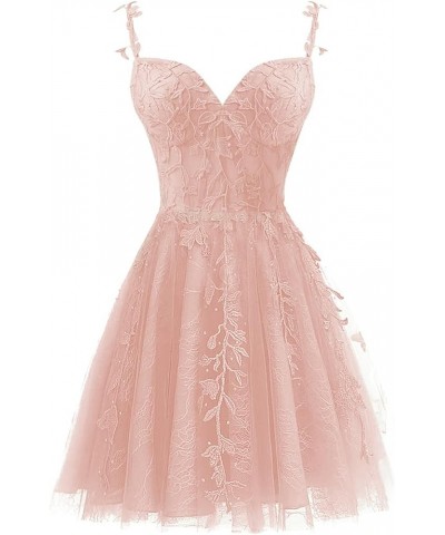 Tulle Homecoming Dresses for Teens 2023 Spaghetti Strap Lace Applique Short Prom Dress Mini Cocktail Gown Blush Pink $30.74 D...