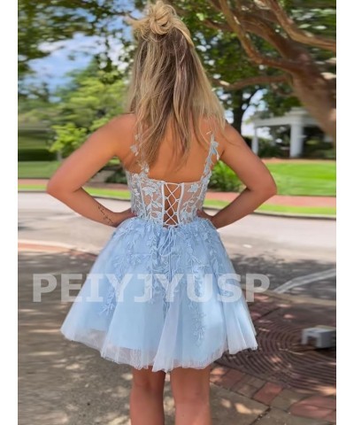 Tulle Homecoming Dresses for Teens 2023 Spaghetti Strap Lace Applique Short Prom Dress Mini Cocktail Gown Blush Pink $30.74 D...