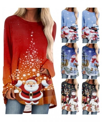 Christmas Tunic Tops for Women Long Sleeve Christmas Tree Print Pullover Round Neck Loose Oversized Shirts Blouses 04 Light B...