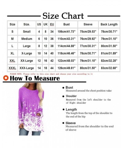 Christmas Tunic Tops for Women Long Sleeve Christmas Tree Print Pullover Round Neck Loose Oversized Shirts Blouses 04 Light B...