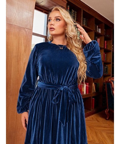 Women's Plus Size Long Sleeve Velvet Midi Dress Casual Velour Crew Neck A Line Tiered Dresses for Wedding Guest Navy-blue $22...