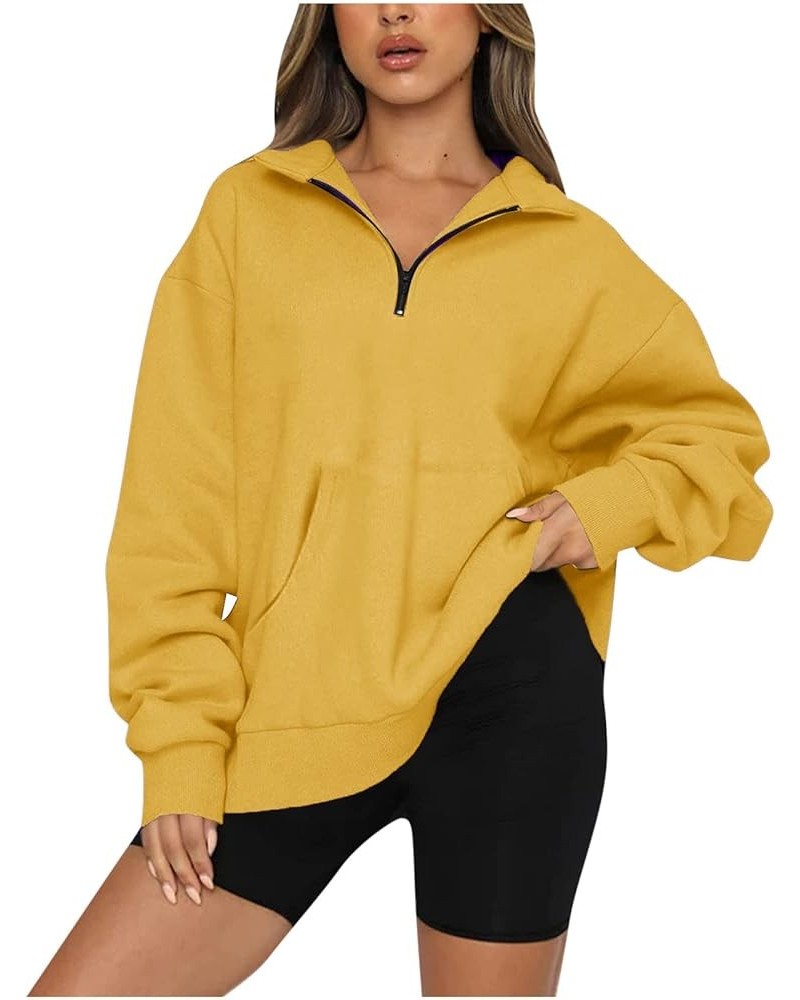 Womens Oversized Sweatshirt Long Sleeve Tops Half Zip Hoodie Fall Fashion Pullovers Casual Fleece Sweater Y2k Tops Yellowa02 ...