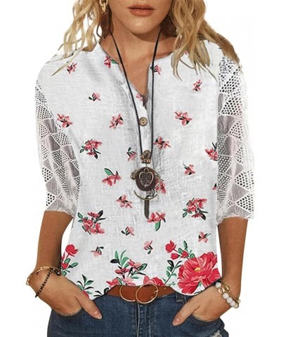 Women's Boho Tops Women T Shirts for Women Summer Tops for Women 2023 Round Neck 3/4 Sleeve Blouse 02-red $5.18 Tanks