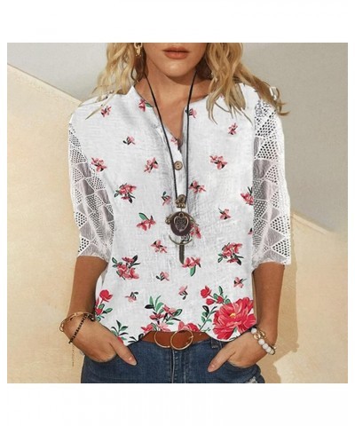 Women's Boho Tops Women T Shirts for Women Summer Tops for Women 2023 Round Neck 3/4 Sleeve Blouse 02-red $5.18 Tanks