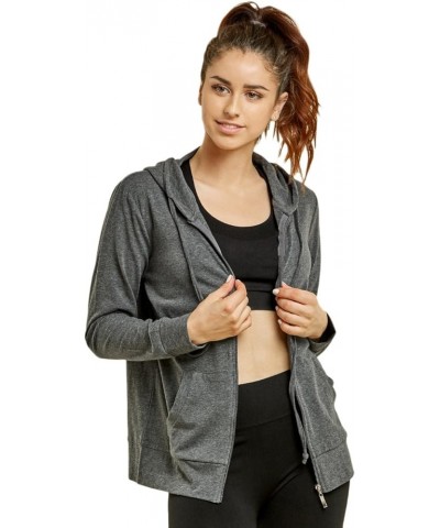 Women's Thin Cotton Zip Up Hoodie Jacket Charcoal - 1 $26.07 Hoodies & Sweatshirts