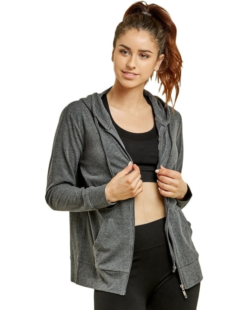 Women's Thin Cotton Zip Up Hoodie Jacket Charcoal - 1 $26.07 Hoodies & Sweatshirts