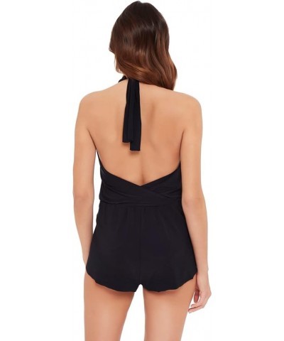 Women's Swimwear Plus Solid Bianca V-Neck Soft Cup Halter One Piece Romper Swimsuit Black $84.42 Swimsuits