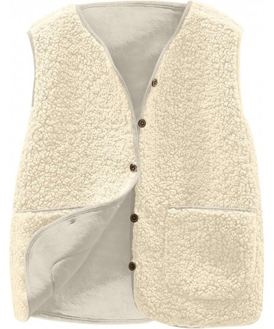 Womens Sherpa Vest Casual Warm Fuzzy Faux Shearling Vest Sleeveless Button Down Fuzzy Jacket with Pockets Teddy Coat 01beige ...