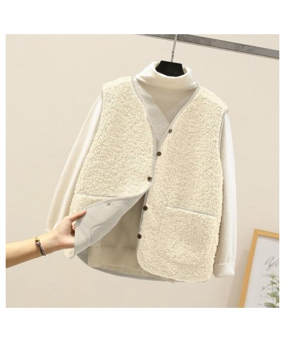 Womens Sherpa Vest Casual Warm Fuzzy Faux Shearling Vest Sleeveless Button Down Fuzzy Jacket with Pockets Teddy Coat 01beige ...