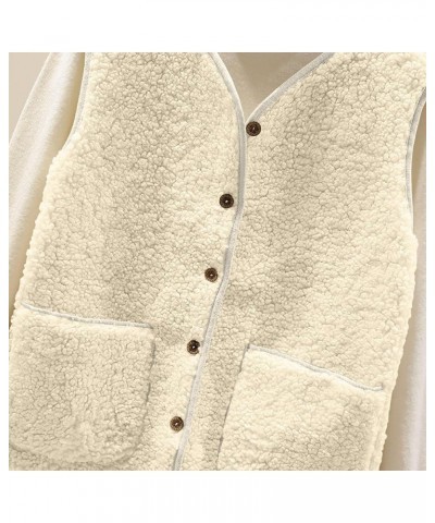 Womens Sherpa Vest Casual Warm Fuzzy Faux Shearling Vest Sleeveless Button Down Fuzzy Jacket with Pockets Teddy Coat 01beige ...