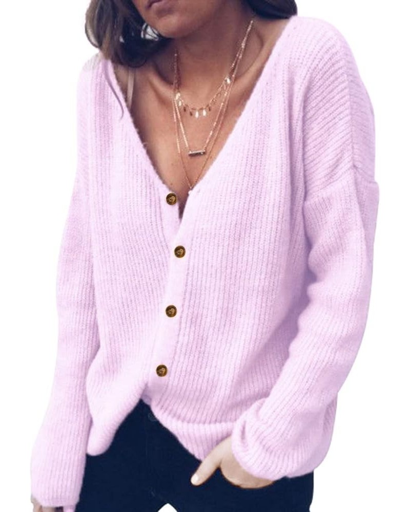 Womens Button Down V-Neck Cardigan Sweater Long Sleeve Soft Knit Casual S-XXL Purple $14.40 Sweaters