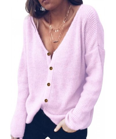 Womens Button Down V-Neck Cardigan Sweater Long Sleeve Soft Knit Casual S-XXL Purple $14.40 Sweaters