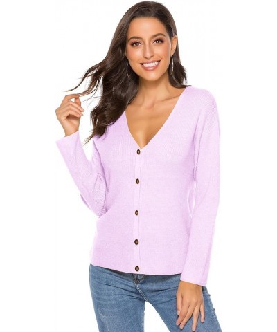 Womens Button Down V-Neck Cardigan Sweater Long Sleeve Soft Knit Casual S-XXL Purple $14.40 Sweaters