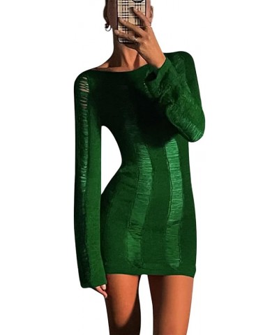 Women Sexy Mini Dress Knit Mesh Cut Out Dress Backless Long Sleeve Ripped Bodycon Indie Girls Party Dress Green $10.25 Dresses