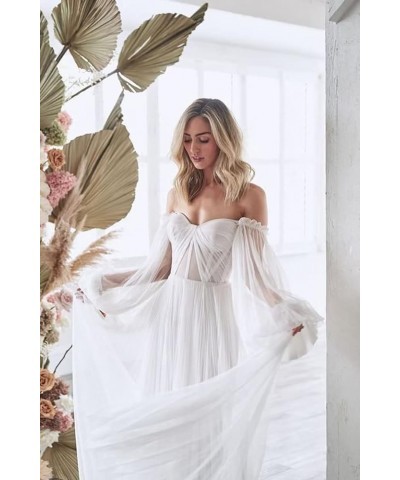 Long Sleeve Wedding Dress Plus Size Prom Dress 2024 Tulle Ball Gown Princess Formal Evening Gowns for Women Ivory $46.92 Dresses