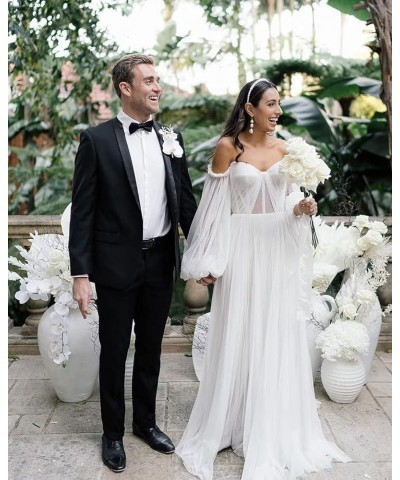 Long Sleeve Wedding Dress Plus Size Prom Dress 2024 Tulle Ball Gown Princess Formal Evening Gowns for Women Ivory $46.92 Dresses