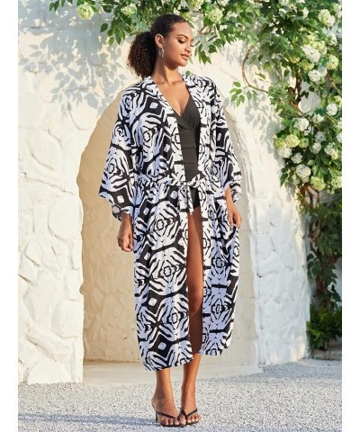 Geometric print cardigans for women kimono long sleeve color block pool cover up holiday cardigans oversized kimonos 983-0 $1...