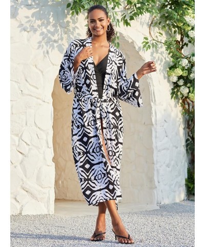 Geometric print cardigans for women kimono long sleeve color block pool cover up holiday cardigans oversized kimonos 983-0 $1...