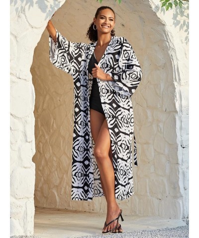 Geometric print cardigans for women kimono long sleeve color block pool cover up holiday cardigans oversized kimonos 983-0 $1...