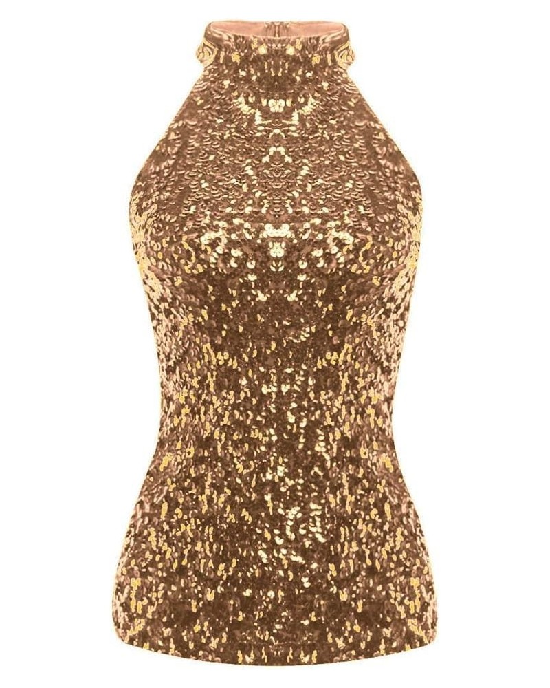 Sparkly Sequin Tank Top Camisole Women Sexy Halter Neck Going Out Tops Shinny Holiday Party Club Cocktail Vest Shirt Gold $18...