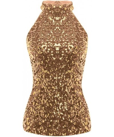 Sparkly Sequin Tank Top Camisole Women Sexy Halter Neck Going Out Tops Shinny Holiday Party Club Cocktail Vest Shirt Gold $18...