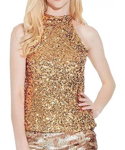 Sparkly Sequin Tank Top Camisole Women Sexy Halter Neck Going Out Tops Shinny Holiday Party Club Cocktail Vest Shirt Gold $18...