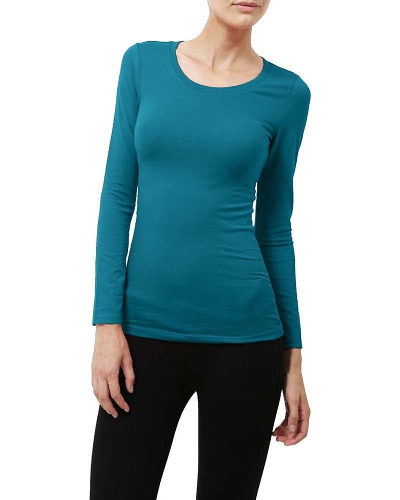 Womens Light Weight Basic Long Sleeve Round Crew Neck Casual T Shirt Teal $8.54 T-Shirts