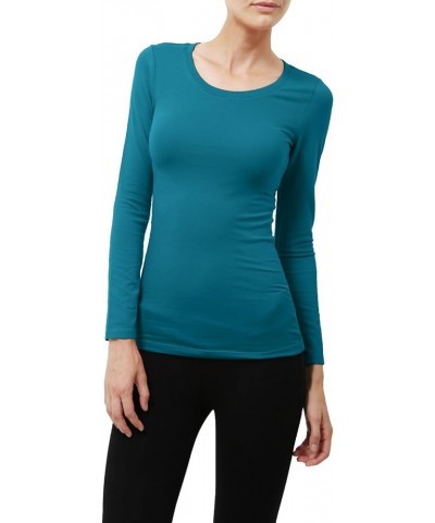 Womens Light Weight Basic Long Sleeve Round Crew Neck Casual T Shirt Teal $8.54 T-Shirts