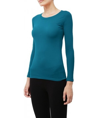 Womens Light Weight Basic Long Sleeve Round Crew Neck Casual T Shirt Teal $8.54 T-Shirts