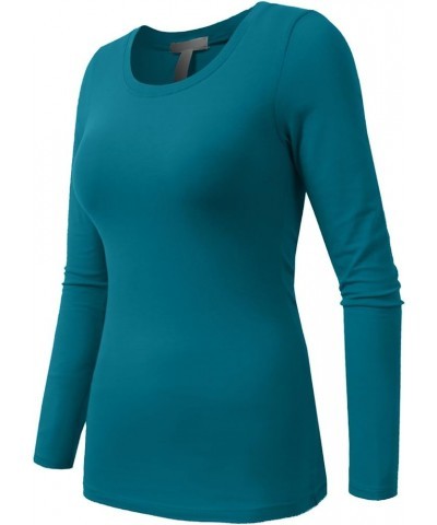 Womens Light Weight Basic Long Sleeve Round Crew Neck Casual T Shirt Teal $8.54 T-Shirts