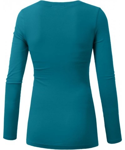 Womens Light Weight Basic Long Sleeve Round Crew Neck Casual T Shirt Teal $8.54 T-Shirts