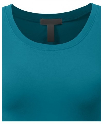 Womens Light Weight Basic Long Sleeve Round Crew Neck Casual T Shirt Teal $8.54 T-Shirts