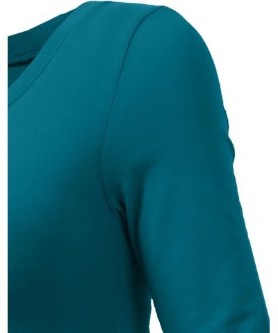 Womens Light Weight Basic Long Sleeve Round Crew Neck Casual T Shirt Teal $8.54 T-Shirts