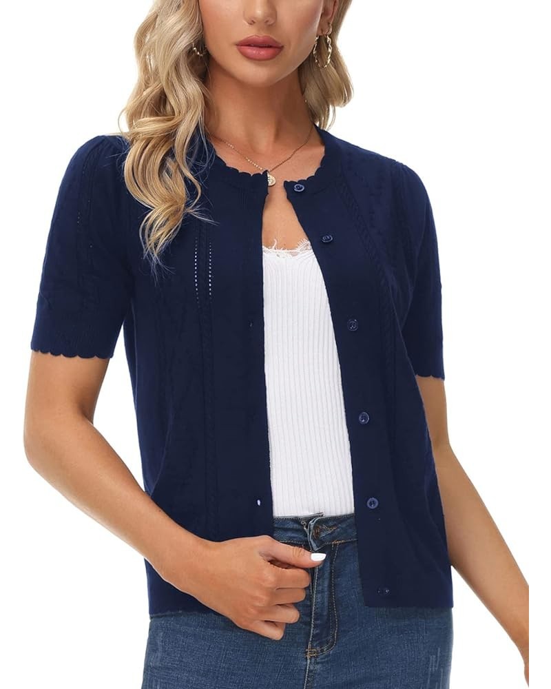 Women Vintage Short Sleeve Bolero Cardigan Casual Elegant Button Up Shrug Sweater for Dresses Tops Navy Blue $13.53 Sweaters