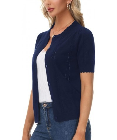 Women Vintage Short Sleeve Bolero Cardigan Casual Elegant Button Up Shrug Sweater for Dresses Tops Navy Blue $13.53 Sweaters