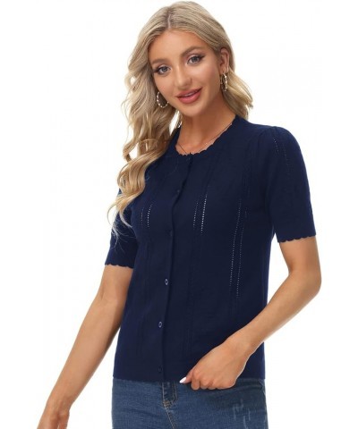 Women Vintage Short Sleeve Bolero Cardigan Casual Elegant Button Up Shrug Sweater for Dresses Tops Navy Blue $13.53 Sweaters