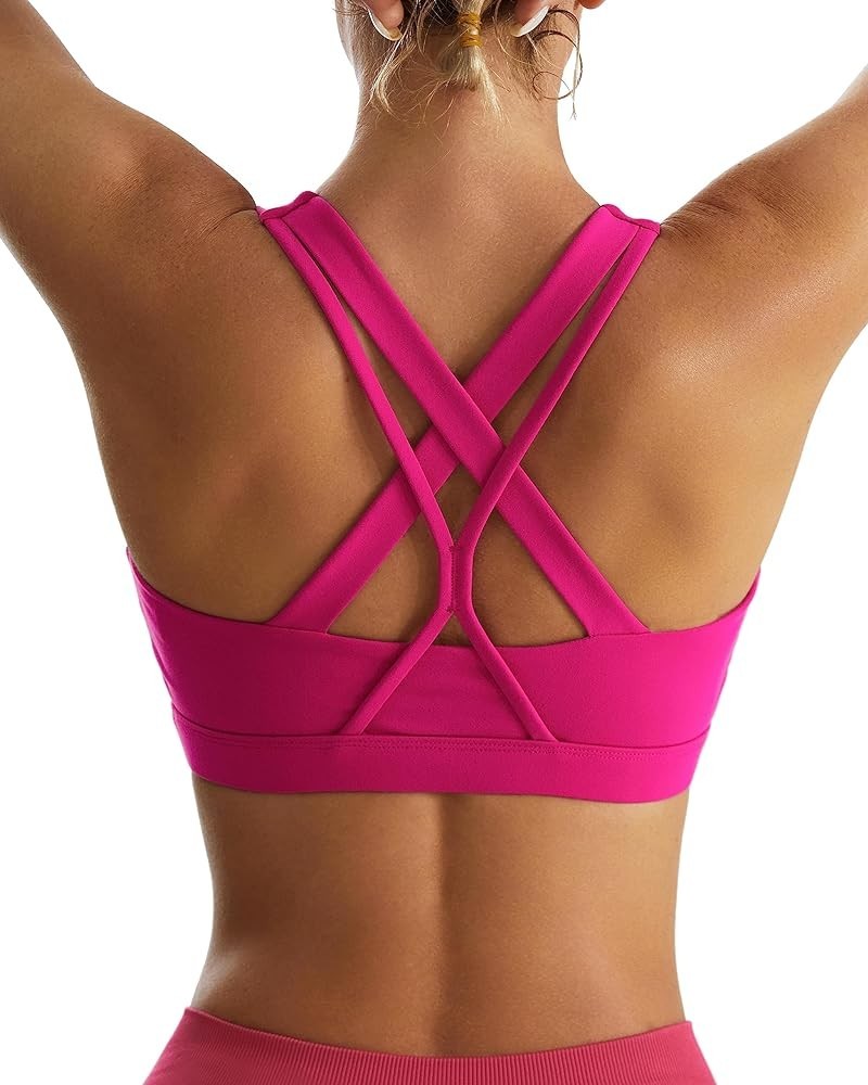 Sports Bra for Women, Medium-High Support Criss-Cross Back Strappy Padded Sports Bras Supportive Workout Tops 1-hot Pink $11....